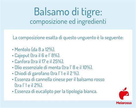 Grafico di ingredienti comuni balsami tigre
